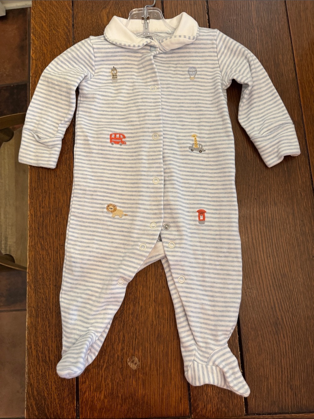 Next Baby Blue London Striped Footed One-Piece with Embroidered Motifs